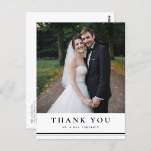 Black Classic Typography Striped Wedding Thank You Postcard