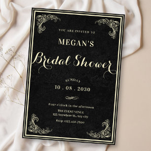 Black classic vintage elegant baby shower invitation