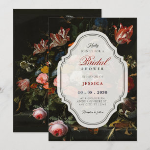 Black classic vintage floral bouquet bridal shower invitation