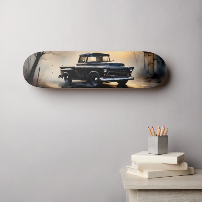 Black Classic Vintage Pickup Truck 1957 Skateboard (Wall Art (Horz))