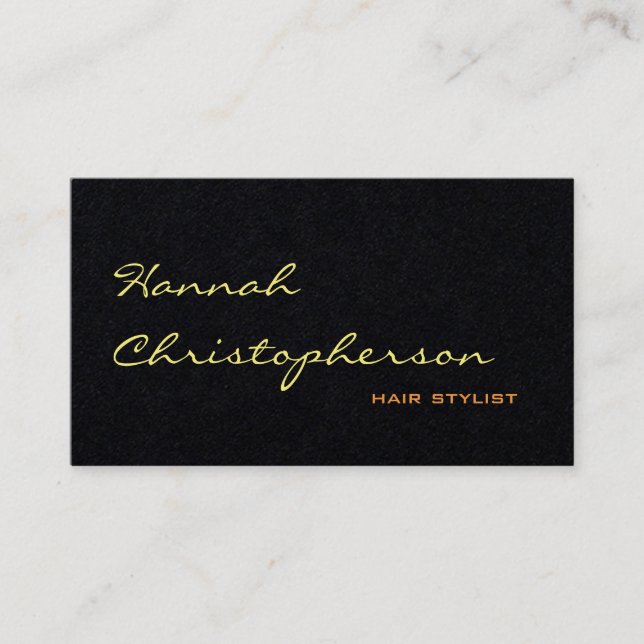 Black Classical Handwritten Hair Stylist Plain Business Card (Front)