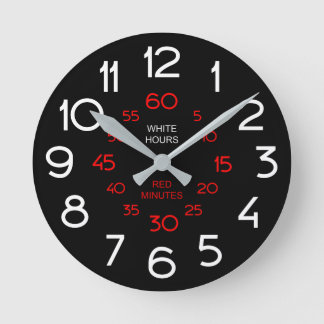 Black Classroom Clock - White & Red Numerals