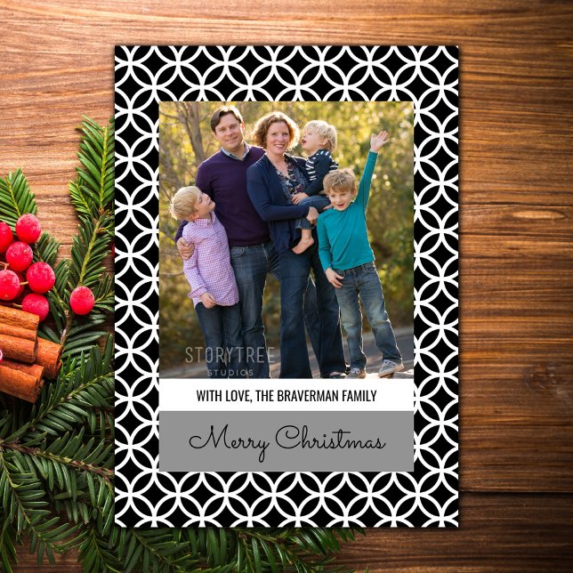 Black Classy Diamond Holiday Photo Flat Card (Black Classy Diamond Holiday Photo Card)