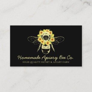 Black Classy Sunflower Floral Apiary Honey Bee Business Card