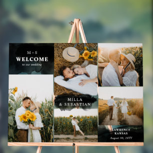 Black Clean Modern Initials & 5 Photos Welcome Acrylic Sign