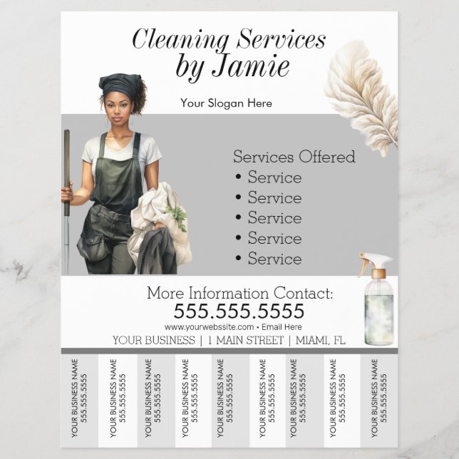 Black Cleaning Service Business Tear Off  Flyer (Front)