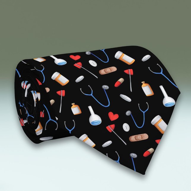 Black Clinic Medical Tools Doctor Nurse Tie (Creator Uploaded)