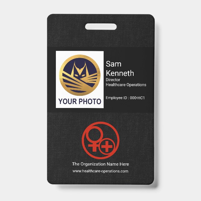 Black Cloth Texture Photo Template Healthcare ID Badge (Front)