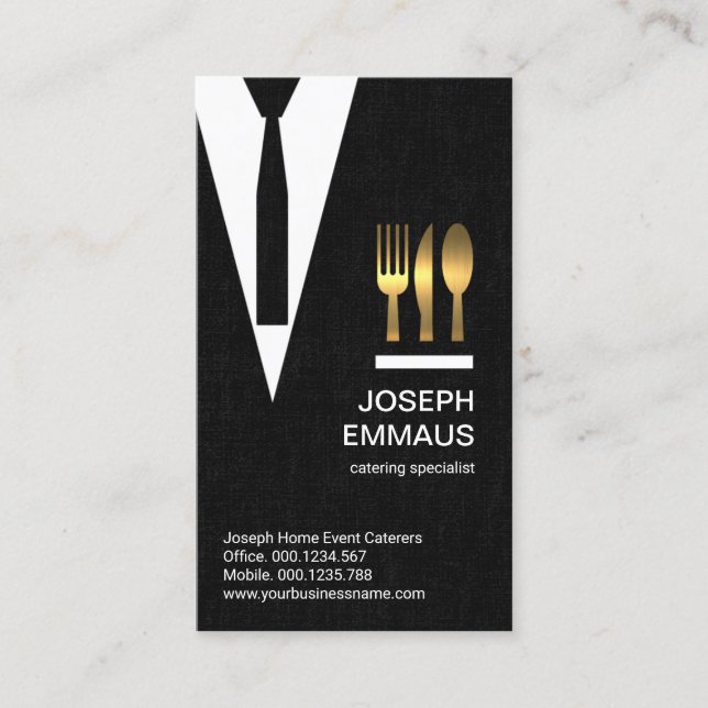 Black Cloth Texture Suit Tie Catering Business Card (Front)