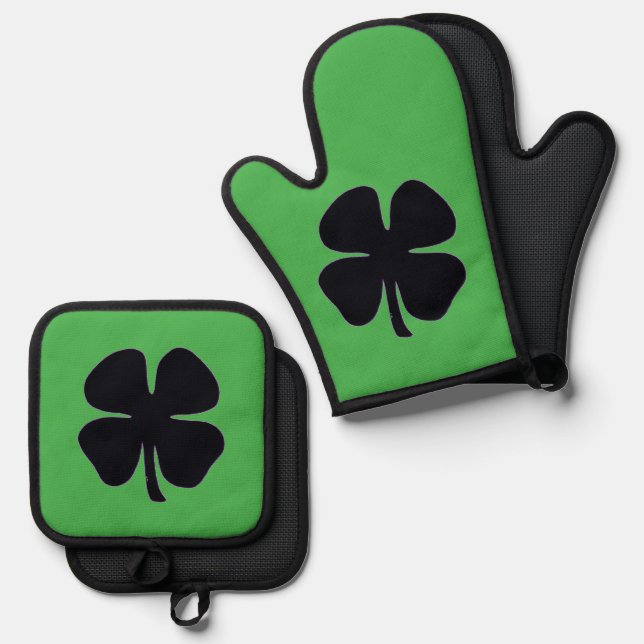 Black Clover green oven mitts pot holders Oven Mitt & Pot Holder Set (Front/Back)