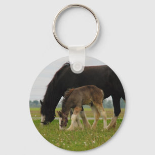 Black Clydesdale and Filly Key Ring
