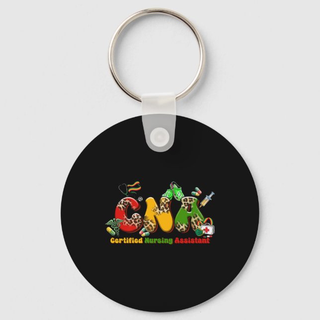 Black Cna Graduation Certified Nursing Istant Blac Key Ring (Front)