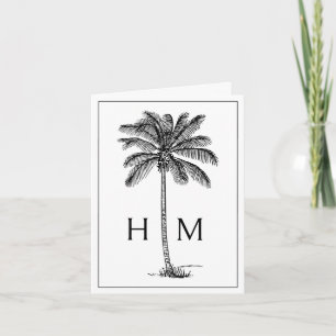 Black Coastal Palmetto Palm Monogram Note Card