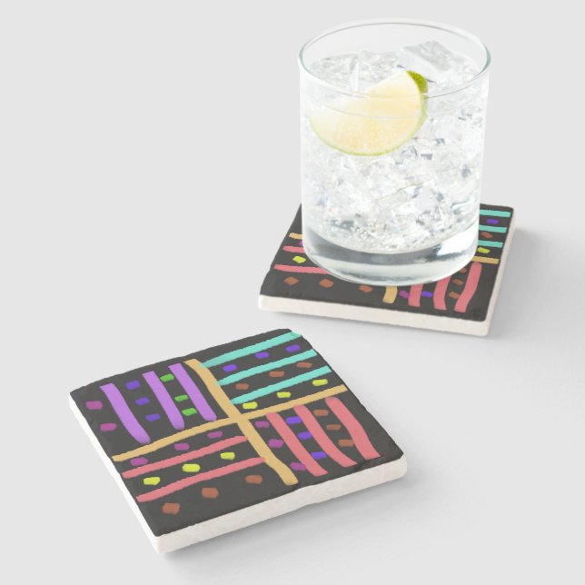 Black Coaster with Unique Basketweave Artwork (Side)