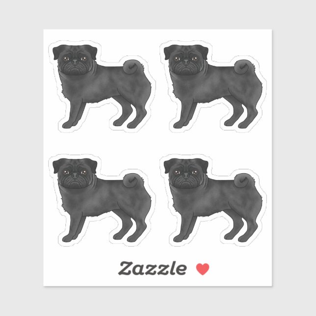 Black Coat Colour Pug Mops Cute Dog Illustrations (Sheet)
