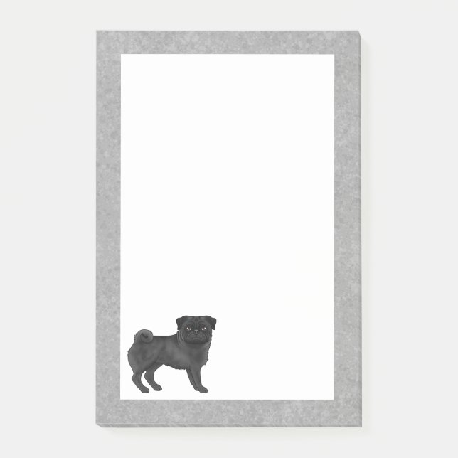 Black Coat Colour Pug Mops Dog Breed Design Grey Post-it Notes (Front)