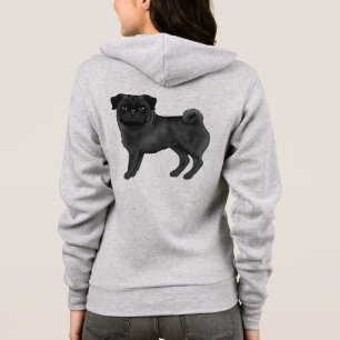Black Coat Colour Pug Mops Dog Breed Illustration Hoodie