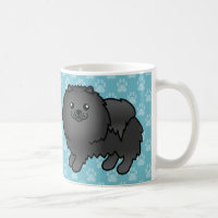 Black Coat Pomeranian Dogs On Blue