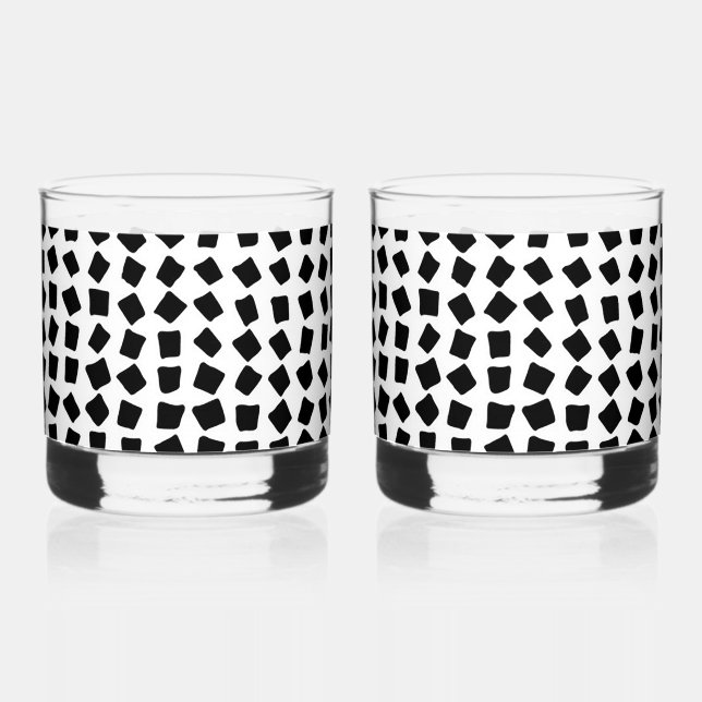 Black Cobblestone Style Print Whiskey Glass (Front)