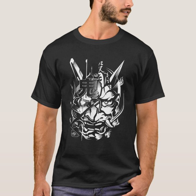 Black Cobra Japanese Oni Cyberpunk Samurai Fun Tec T-Shirt (Front)