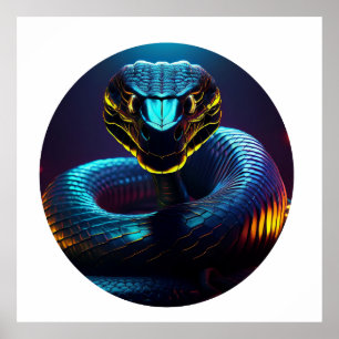 black Cobra Snake In Your Face Poster