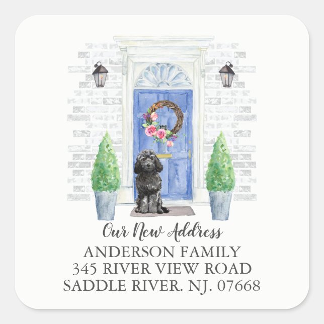 Black Cockapoo Blue Door New Address Label (Front)