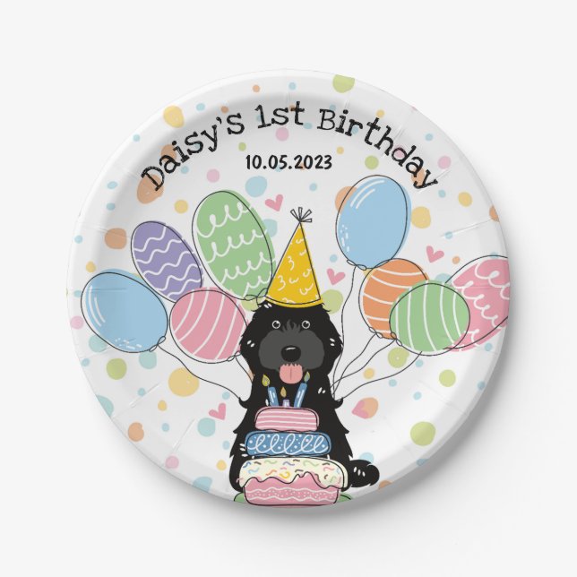 Black Cockapoo Cavapoo Dog Birthday  Paper Plate (Front)