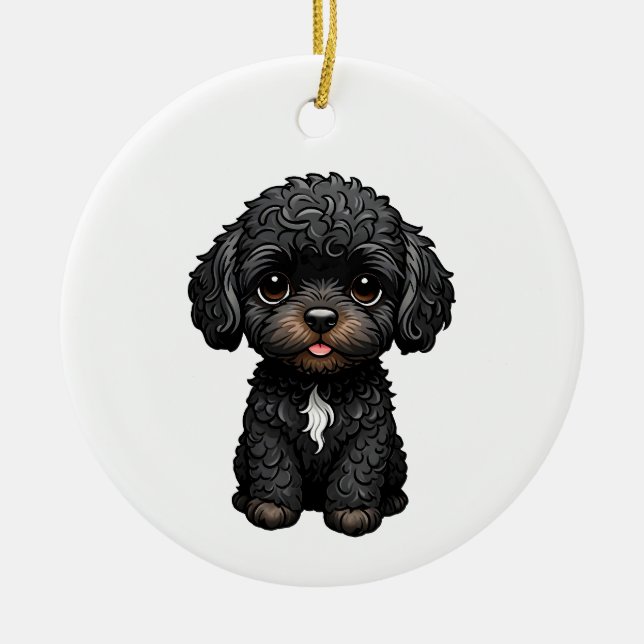 Black Cockapoo Ceramic Tree Decoration (Front)
