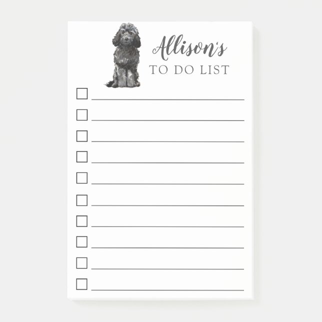 Black Cockapoo Dog Personalised To Do List Post-it Notes (Front)