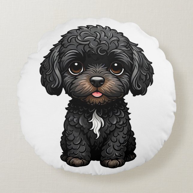 Black Cockapoo Round Cushion (Front)