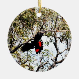 BLACK COCKATOO IN FLIGHT QUEENSLAND AUSTRALIA CERAMIC TREE DECORATION