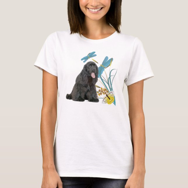 Black Cocker Spaniel & Blue Dragonflies Top (Front)
