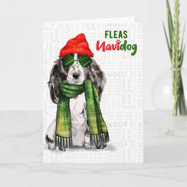 Black Cocker Spaniel Dog Funny Fleas Navidog Holiday Card (Front)