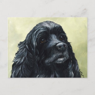 Black Cocker Spaniel Original Dog Art Postcard