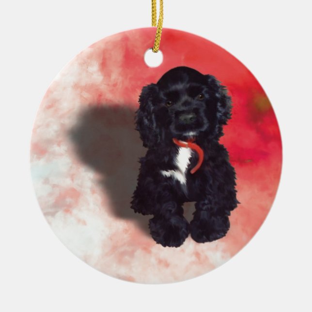 Black Cocker Spaniel Puppy - Abby Ceramic Tree Decoration (Front)