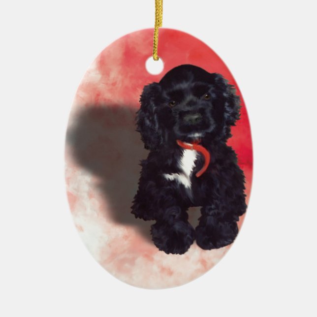 Black Cocker Spaniel Puppy - Abby Ceramic Tree Decoration (Front)