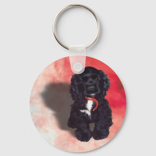 Black Cocker Spaniel Puppy - Abby Key Ring (Front)