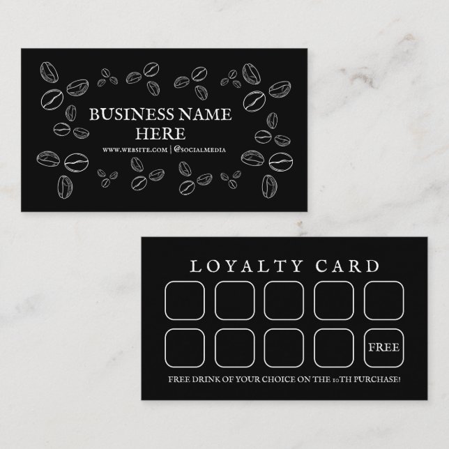 Black Coffee Beans Café Coffee Shop  Loyalty Card (Front/Back)