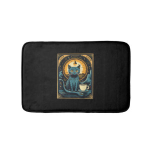 Black Coffee Cat Tarot Card Occult Bath Mat