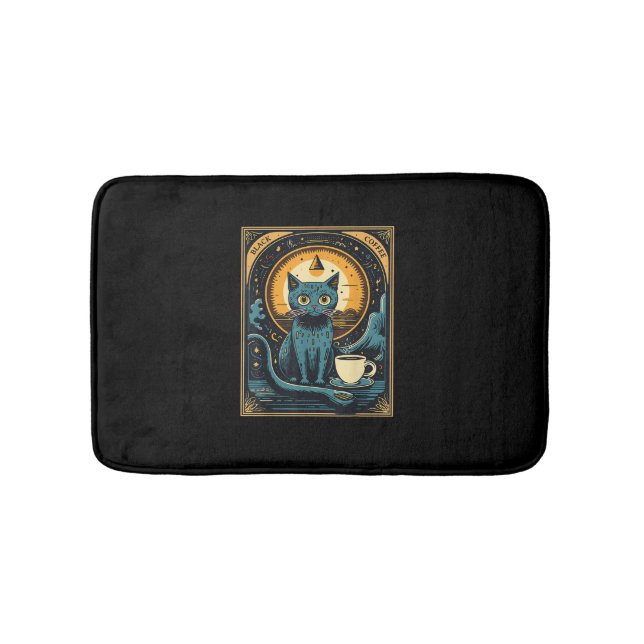Black Coffee Cat Tarot Card Occult Bath Mat (Front)