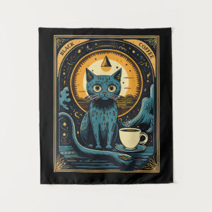 Black Coffee Cat Tarot Card Occult Tapestry