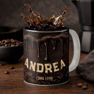 Black Coffee Lover Retro Drip Art Custom Name Gift Two-Tone Coffee Mug