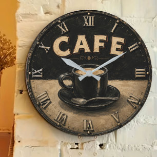 Black Coffee Minimalist Vintage Coffee Lover Large Clock