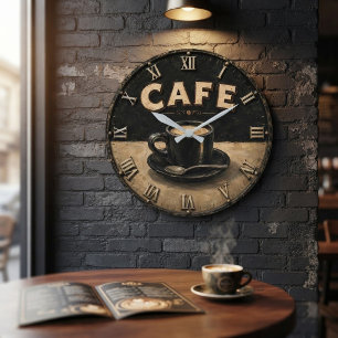 Black Coffee Minimalist Vintage Coffee Lover Large Clock