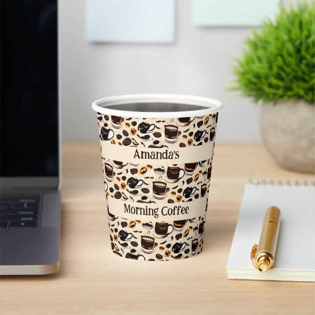 Black Coffee Oil Paint Pattern Personalised  Paper Cups (Insitu)