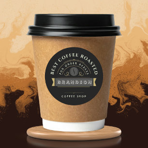 Black Coffee shop Personalized Branding Classic Round Sticker