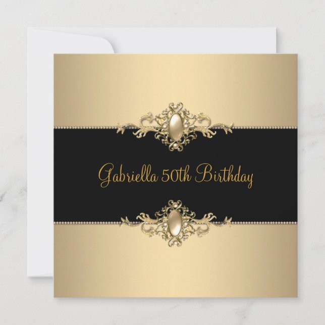 Black Coffee Trim 50th Birthday Party Pearl 3 Invitation (Front)