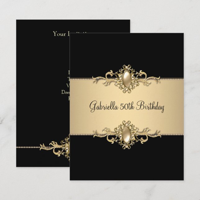Black Coffee Trim 50th Birthday Party Pearl Invitation (Front/Back)