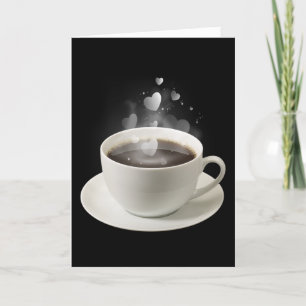 Black Coffee with White Valentine Hearts  Holiday Card