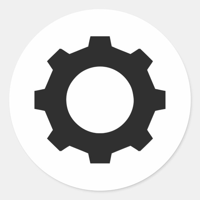 black cogwheel cog classic round sticker (Front)